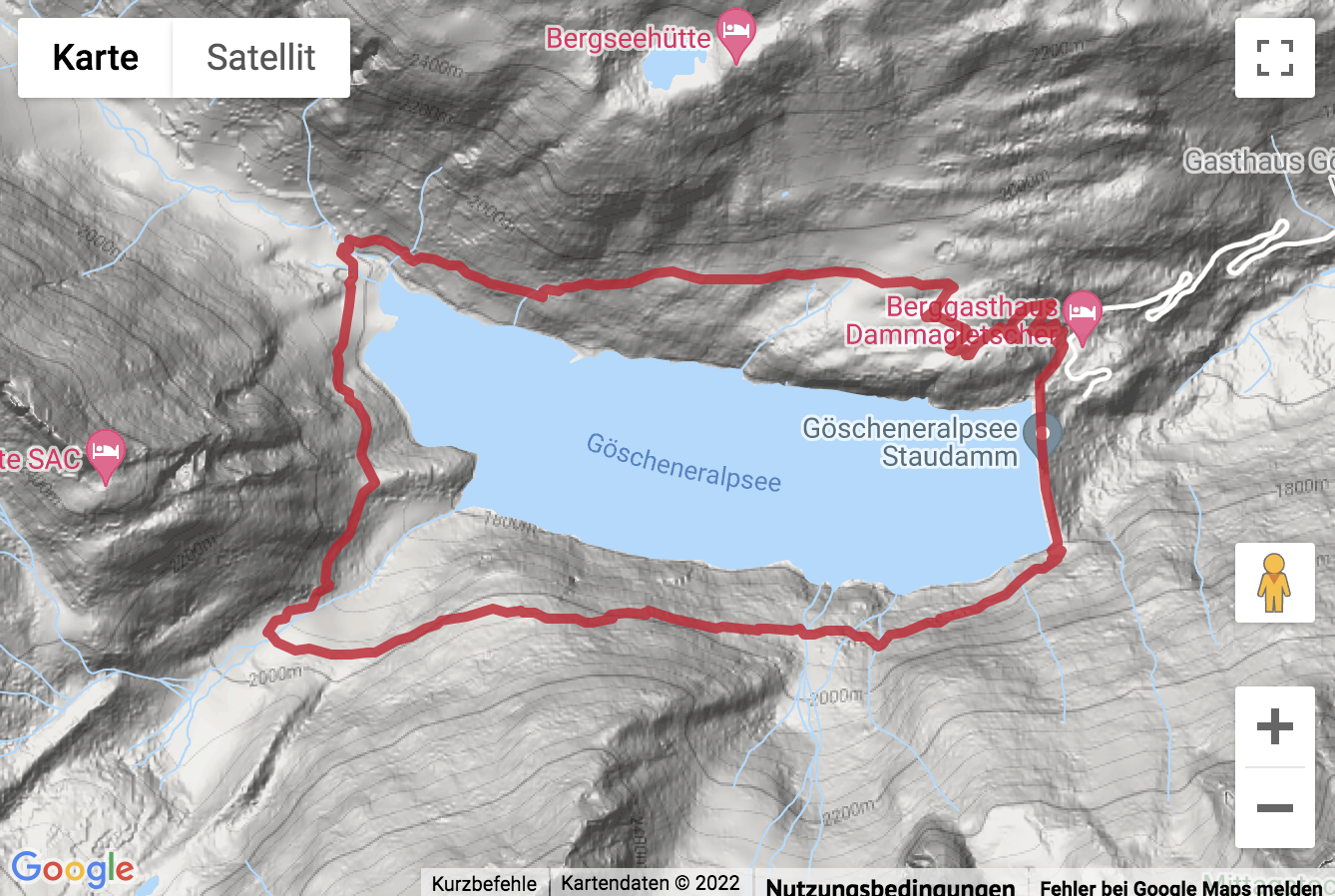 Carte de situation avec l'itinéraire pour la Bergwanderung Klimahörpfad Göscheneralp
