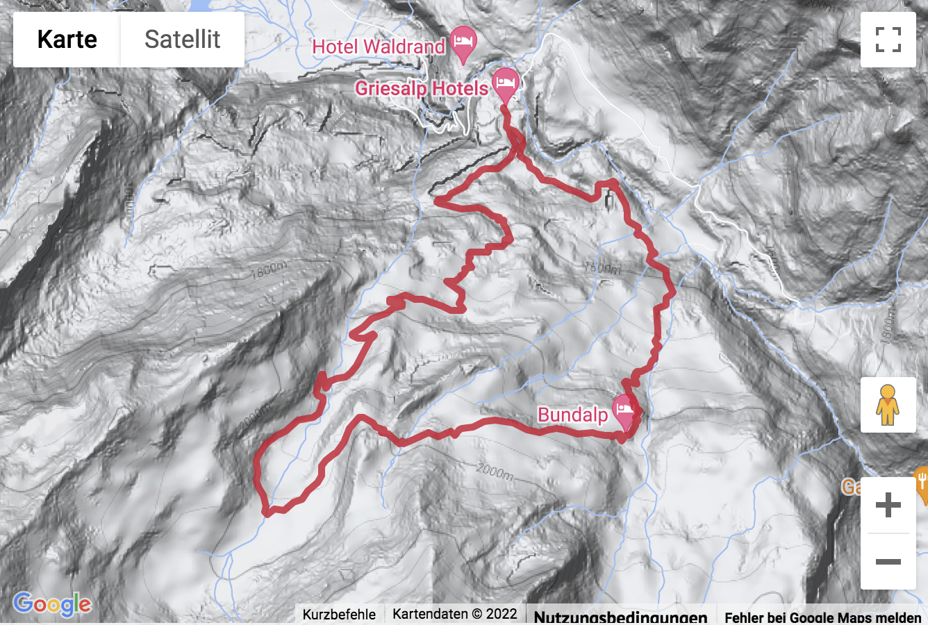 Übersichts-Routenkarte für die Bergwanderung von der Griesalp zur Bundalp