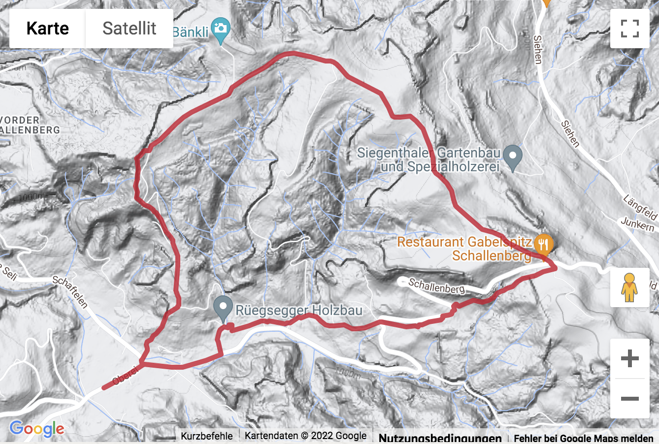 Carte de situation avec l'itinéraire pour la Panoramawanderung über den Schallenberg