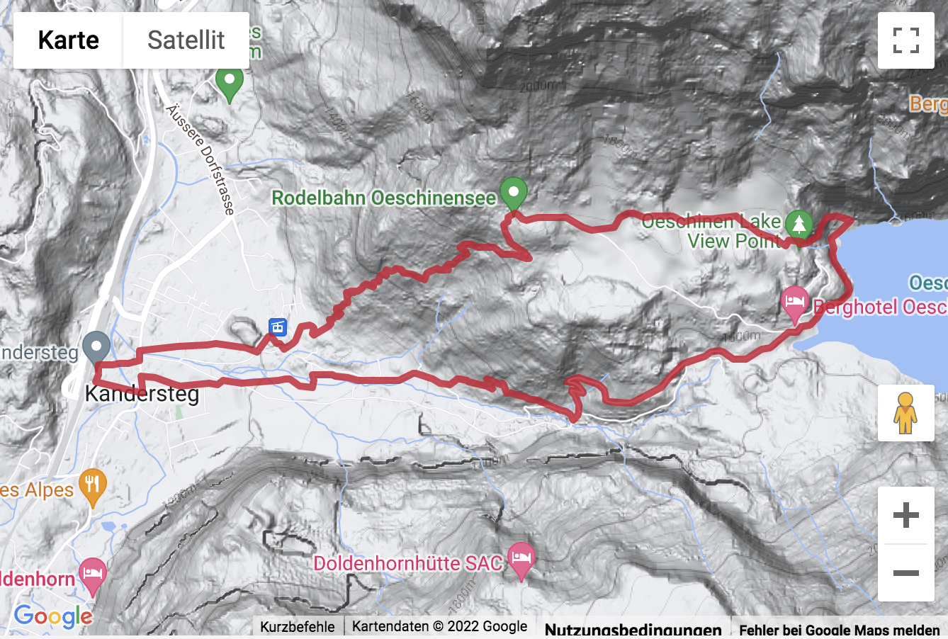 Übersichts-Routenkarte für die Wanderung von Kandersteg hinauf zum Oeschinensee