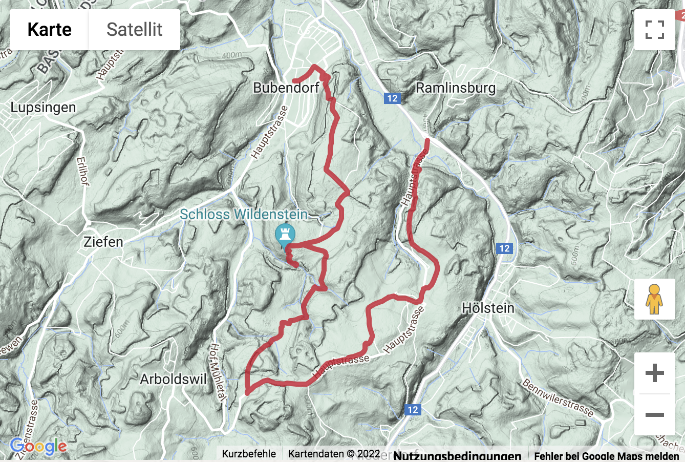 Carte de situation avec l'itinéraire pour la Rando: Chateau Wildenstein et cerisiers en fleur