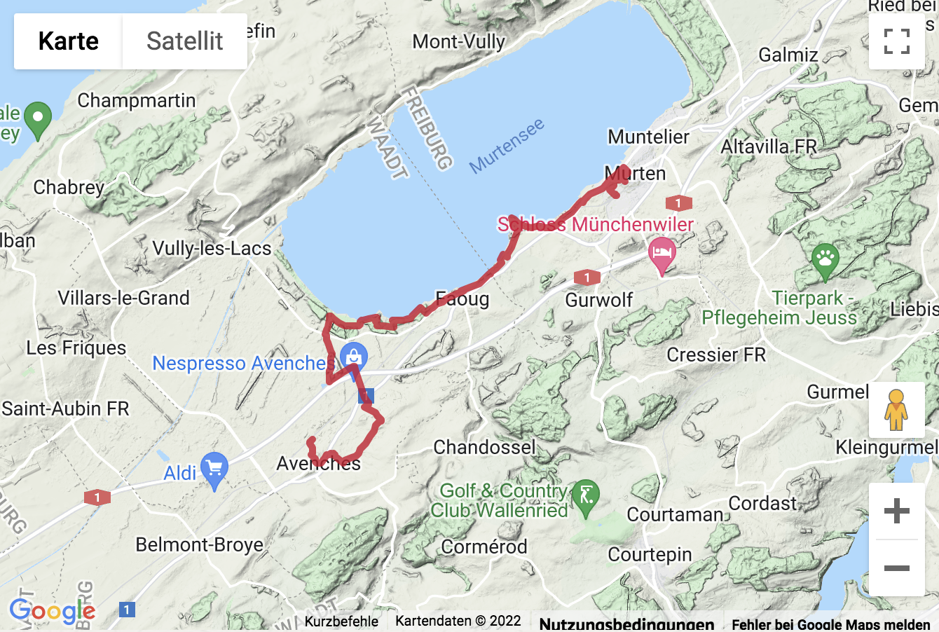 Carte de situation Rando d'Avenches à Morat le long du lac
