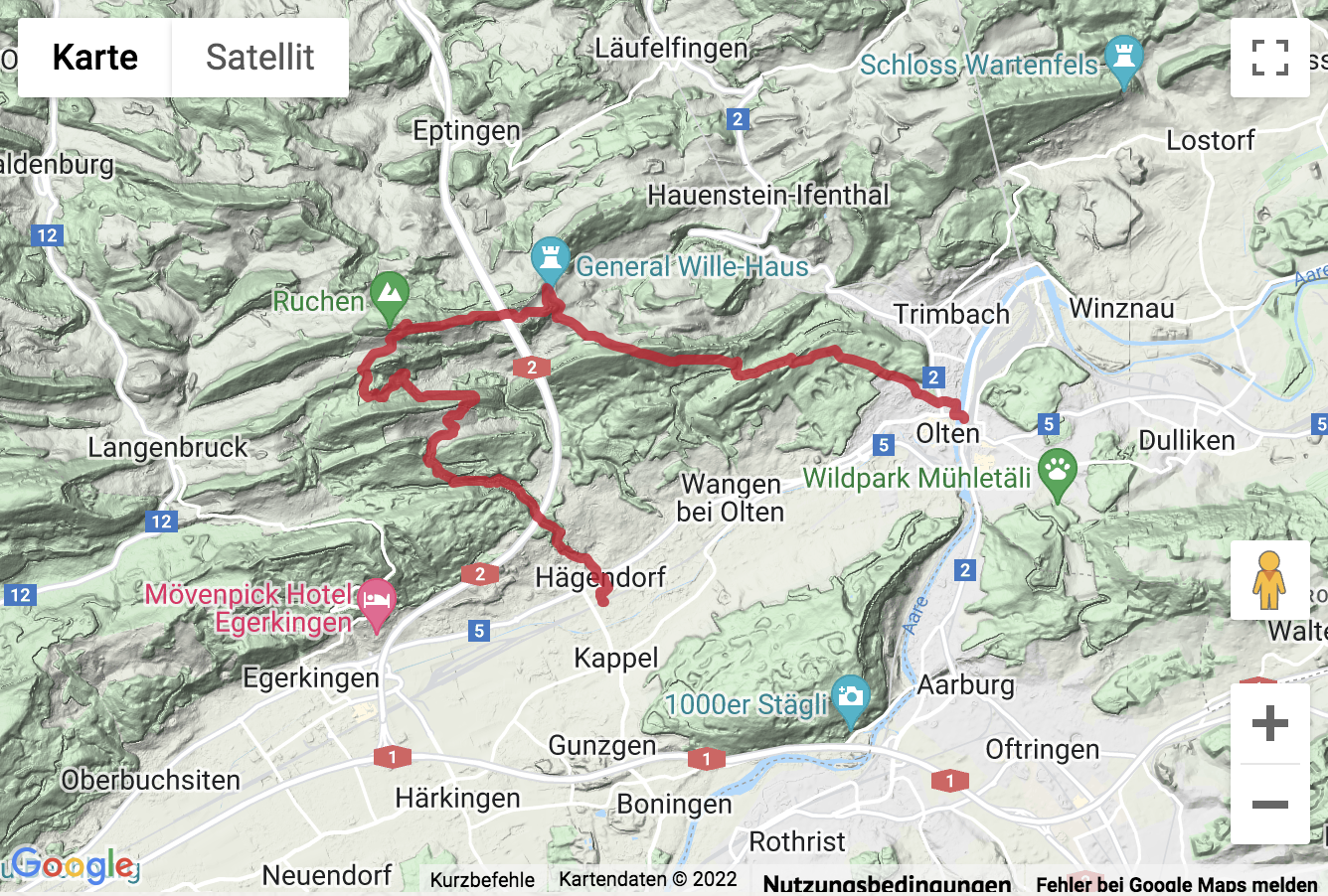 Carte de situation avec l'itinéraire pour la Wanderung durch die Tüfelsschlucht und über die Belchenfluh