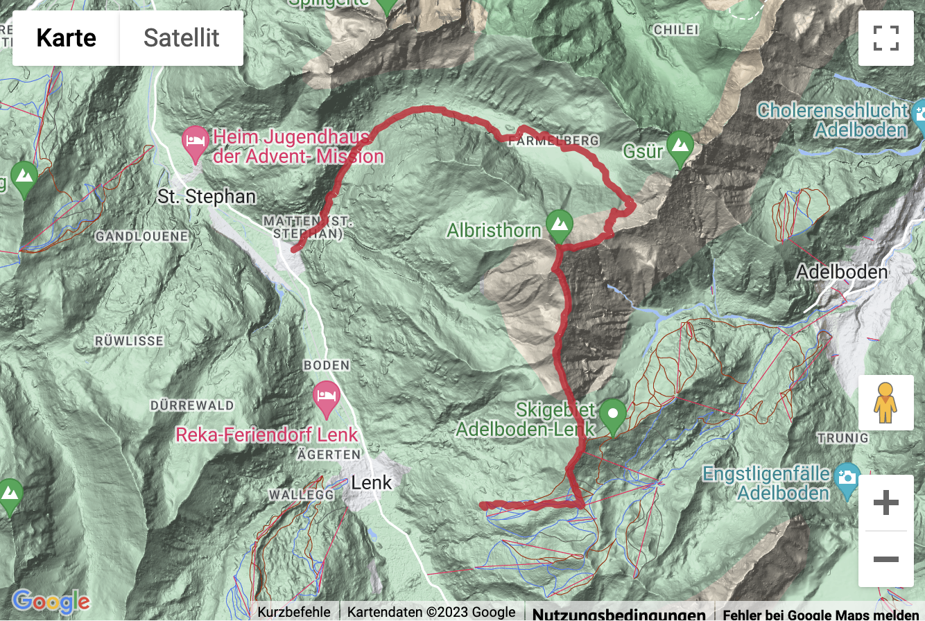 Übersichts-Routenkarte für die Gipfeltour (T4) übers Albristhorn