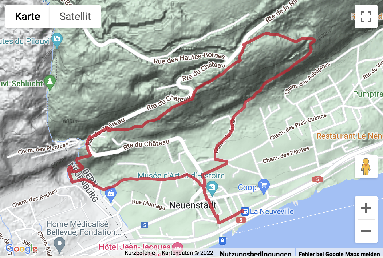 Carte de situation avec l'itinéraire pour la Sur les traces de la sorcière à La Neuveville