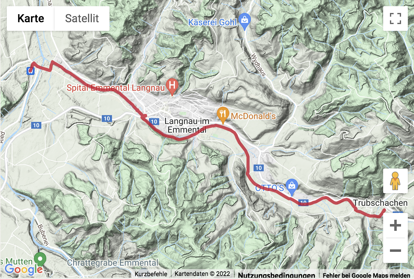 Carte de situation avec l'itinéraire pour la Uferwanderung an der Ilfis