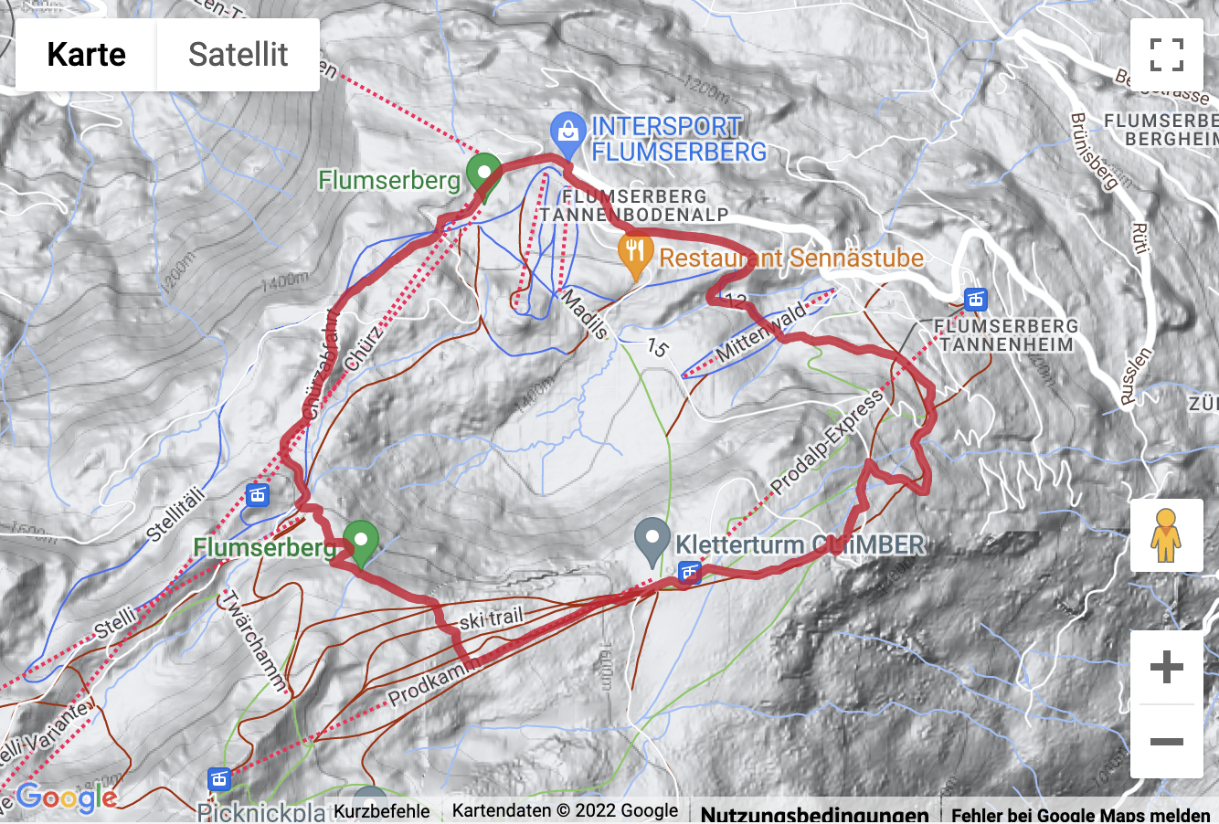 Carte de situation Ronde au Flumserberg de la Prodalp au «Chrüz»
