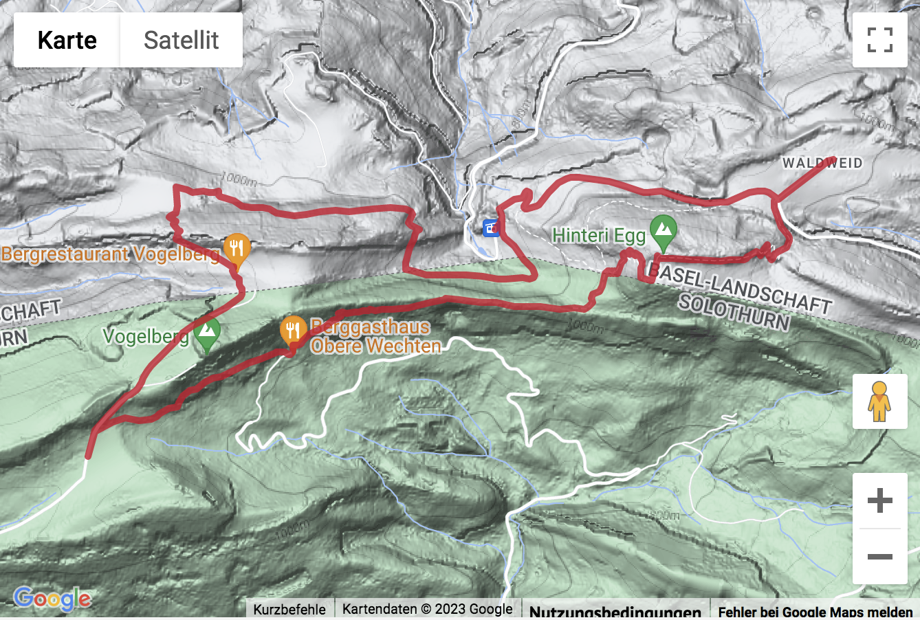 Carte de situation avec l'itinéraire pour la Randonnée de Wasserfallen d'un bistrot à l'autre