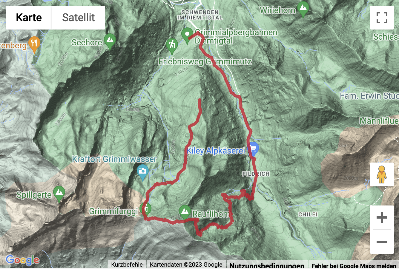 Übersichts-Routenkarte für die Gipfelwanderung aufs Rauflihorn im Diemtigtal
