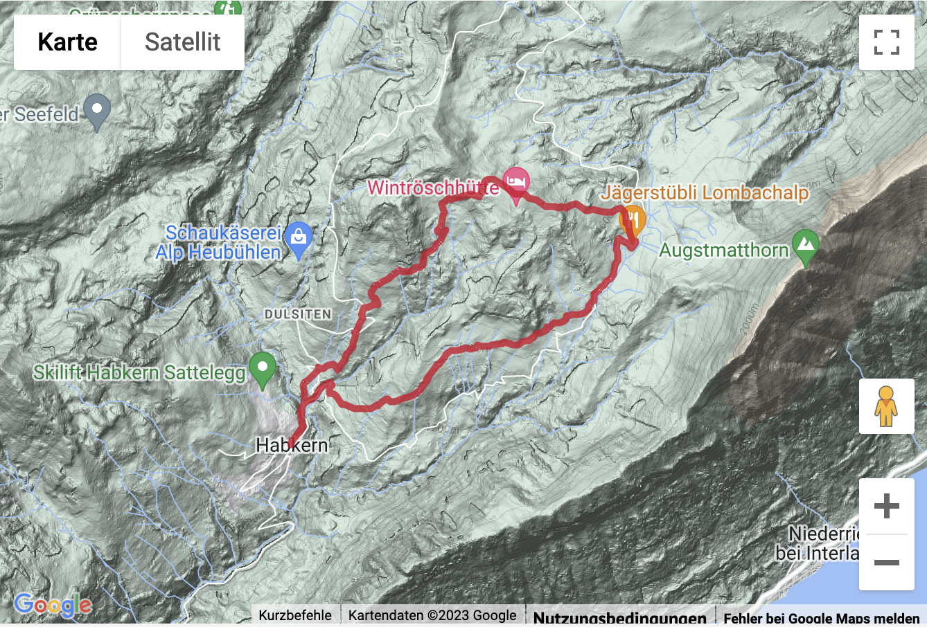 Übersichts-Routenkarte für die Bergwanderung von Habkern über die Lombachalp