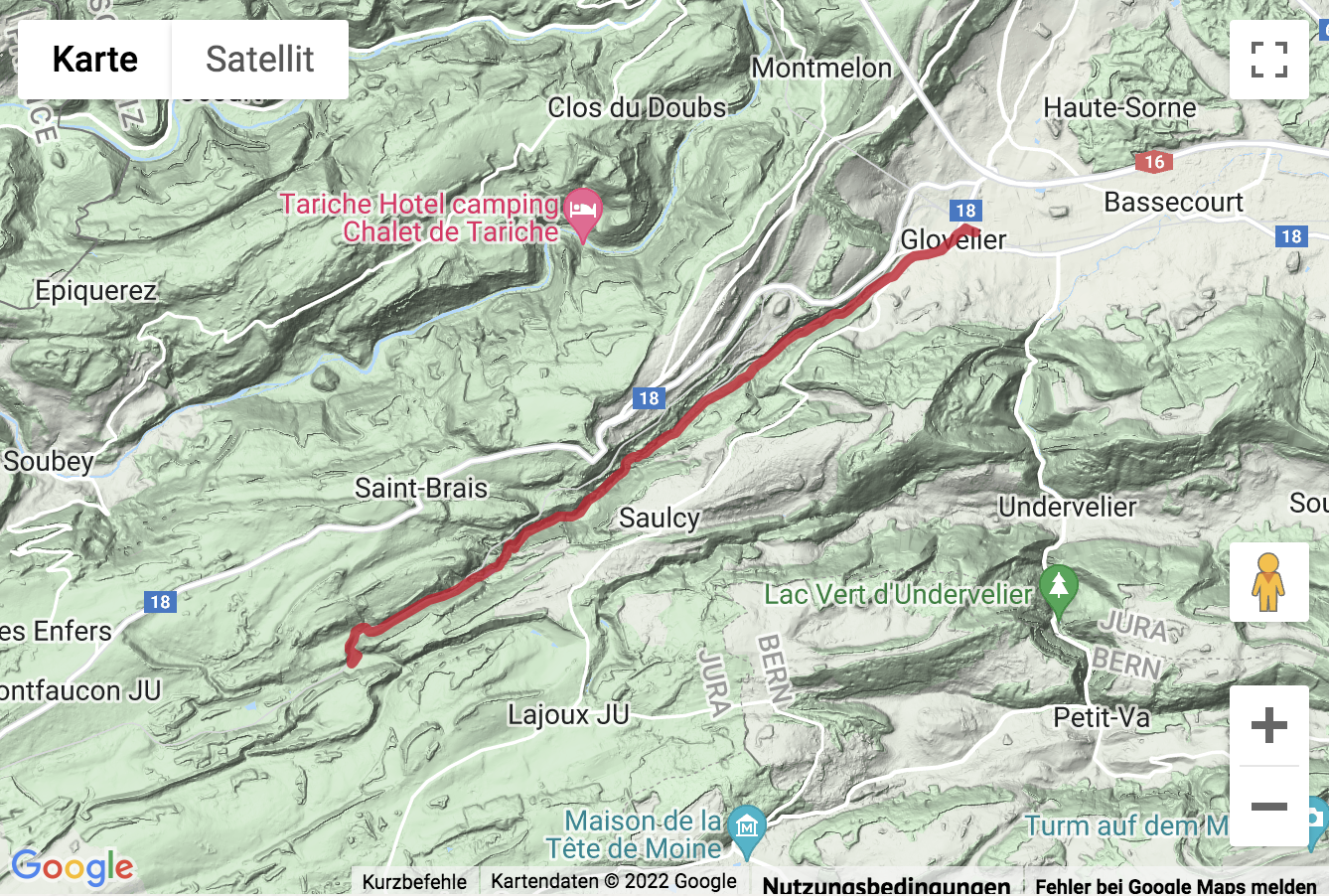 Carte de situation avec l'itinéraire pour la Schluchtenwanderung durch die Combe Tabeillon
