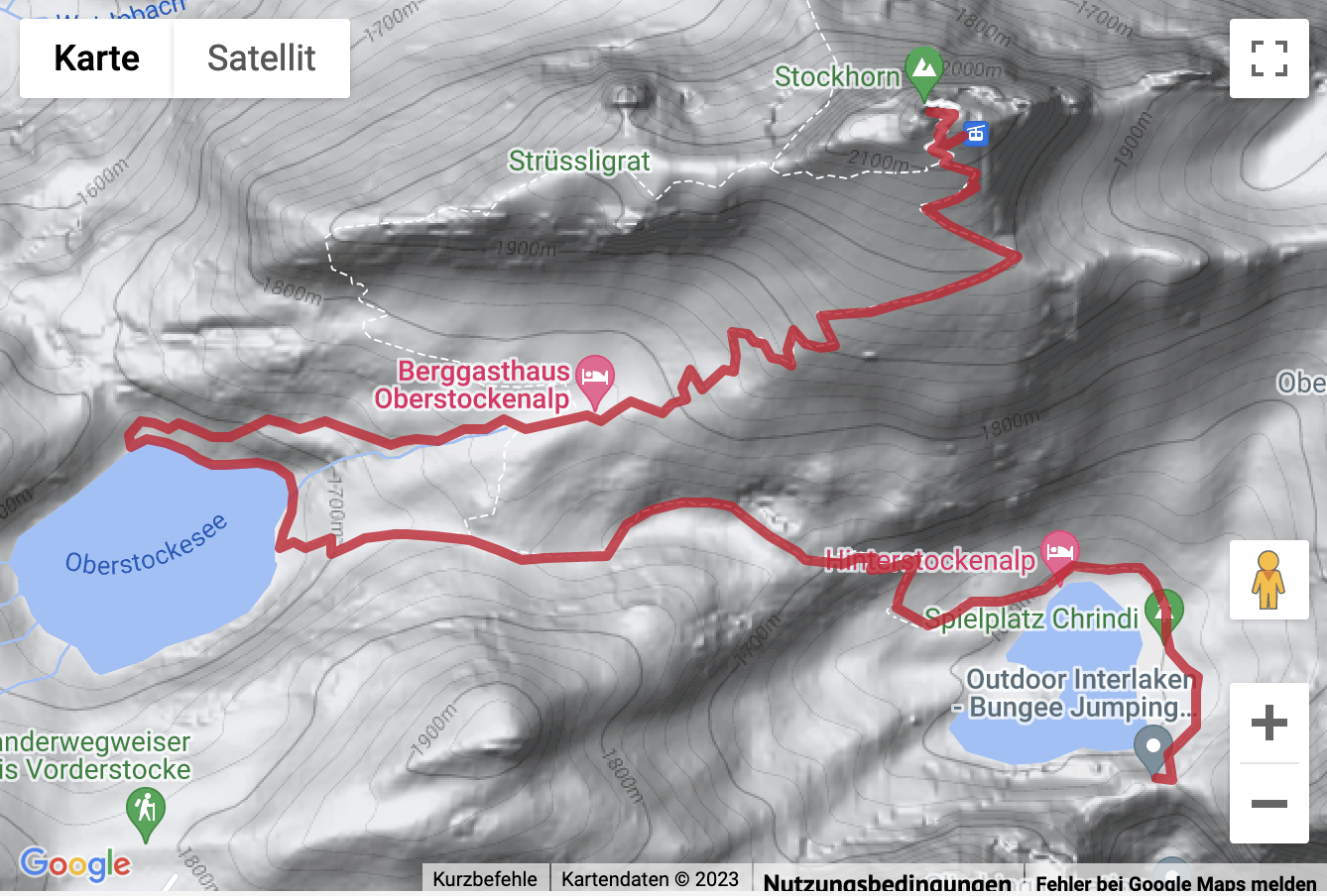 Übersichts-Routenkarte für die Bergwanderung vom Chrindi aufs Stockhorn