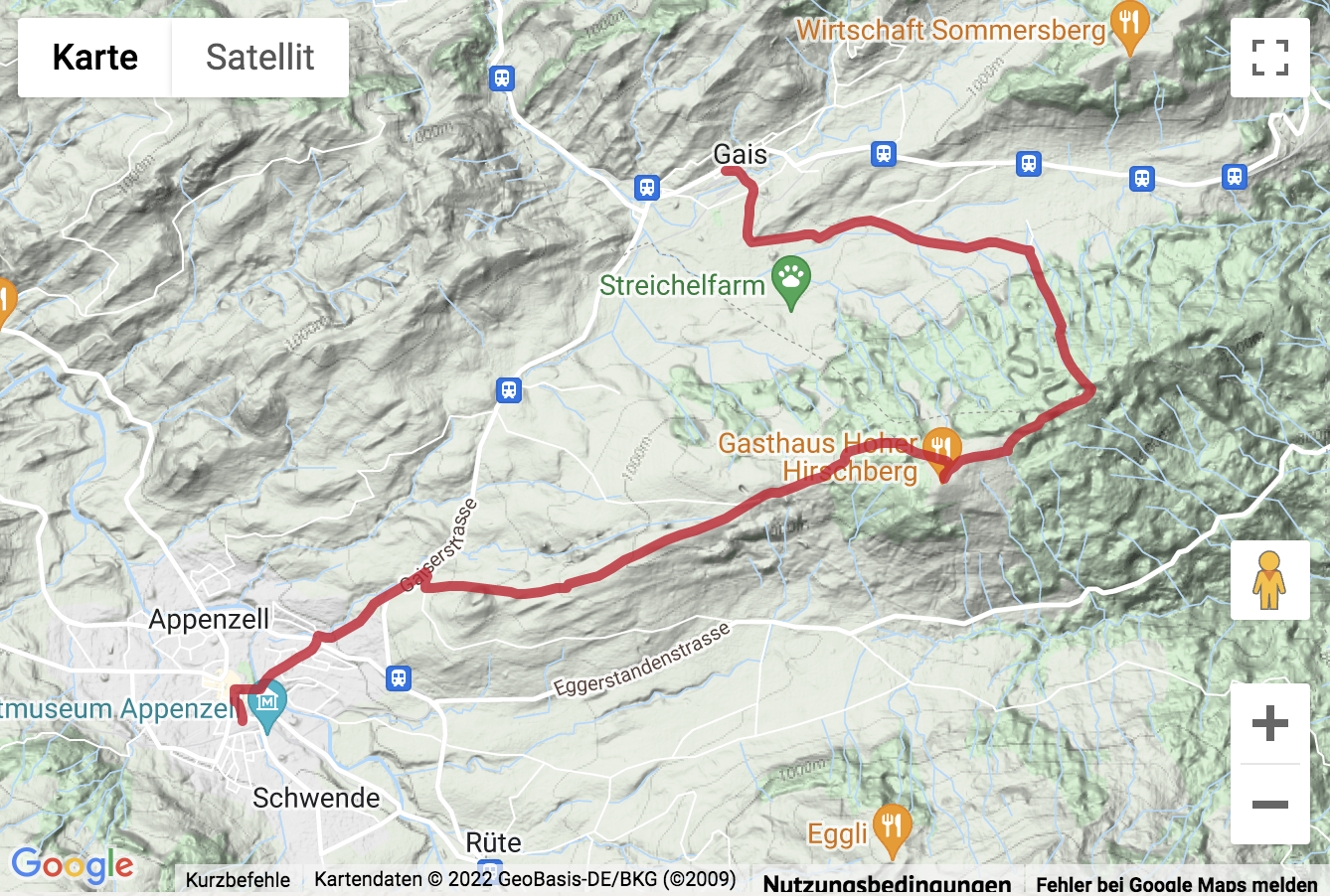 Carte de situation Randonnée vers Hoher Hirschberg à l'Appenzell