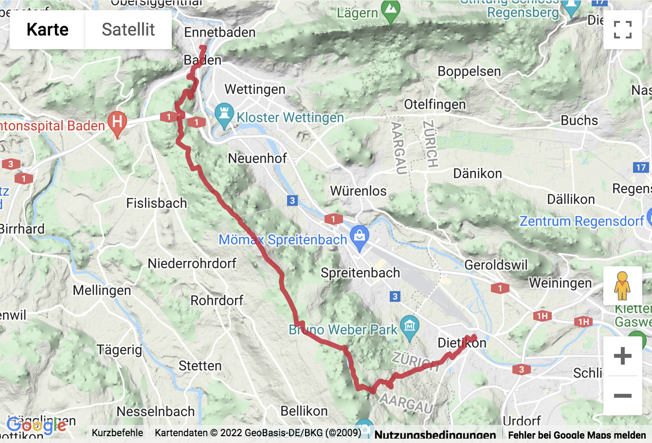 Carte de situation Panoramawanderung über den Heitersberg