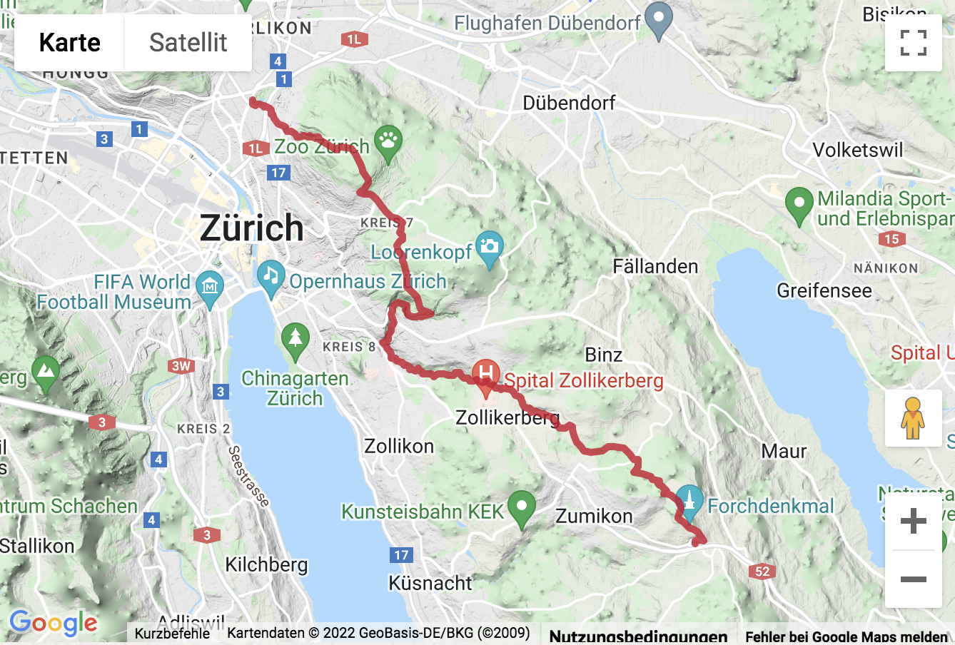 Carte de situation Randonnée aux alentours de Zurich